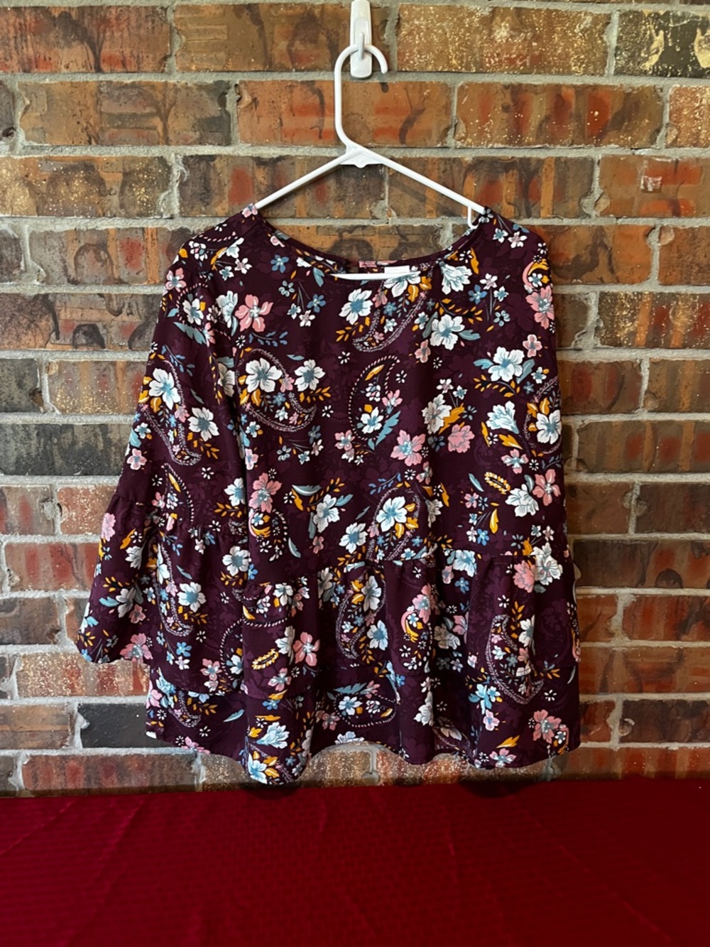 Time and Tru Women’s Burgundy Floral Long Sleeve Blouse Size:XXL(20) Cottagecore